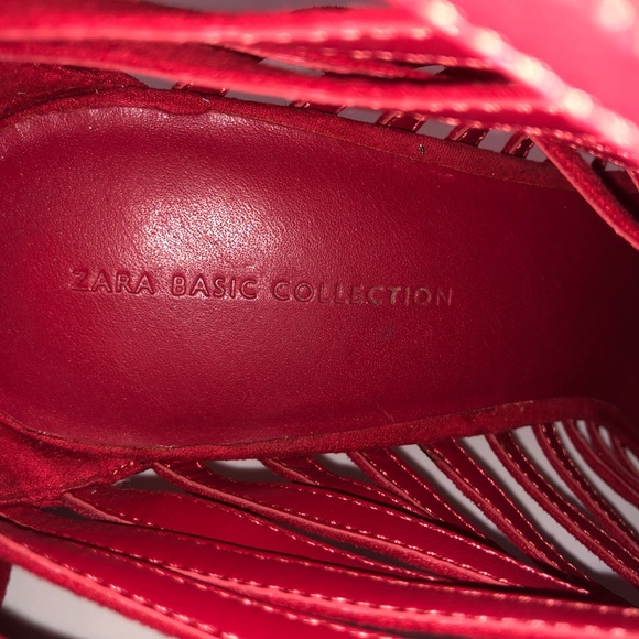 Zara Red Faux Suede Open Toe High-Heels Size 10 - Picture 3 of 11